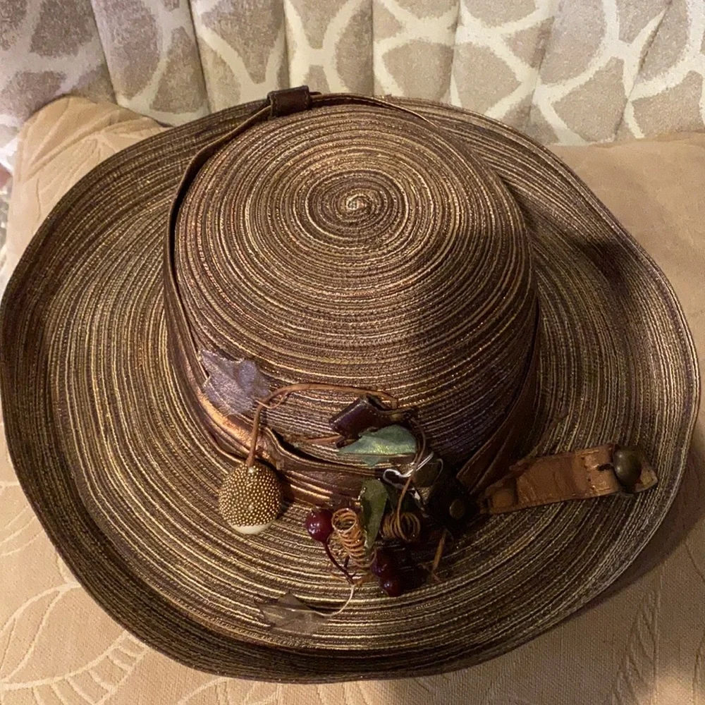 Bronze Metallic Straw Brim Hat